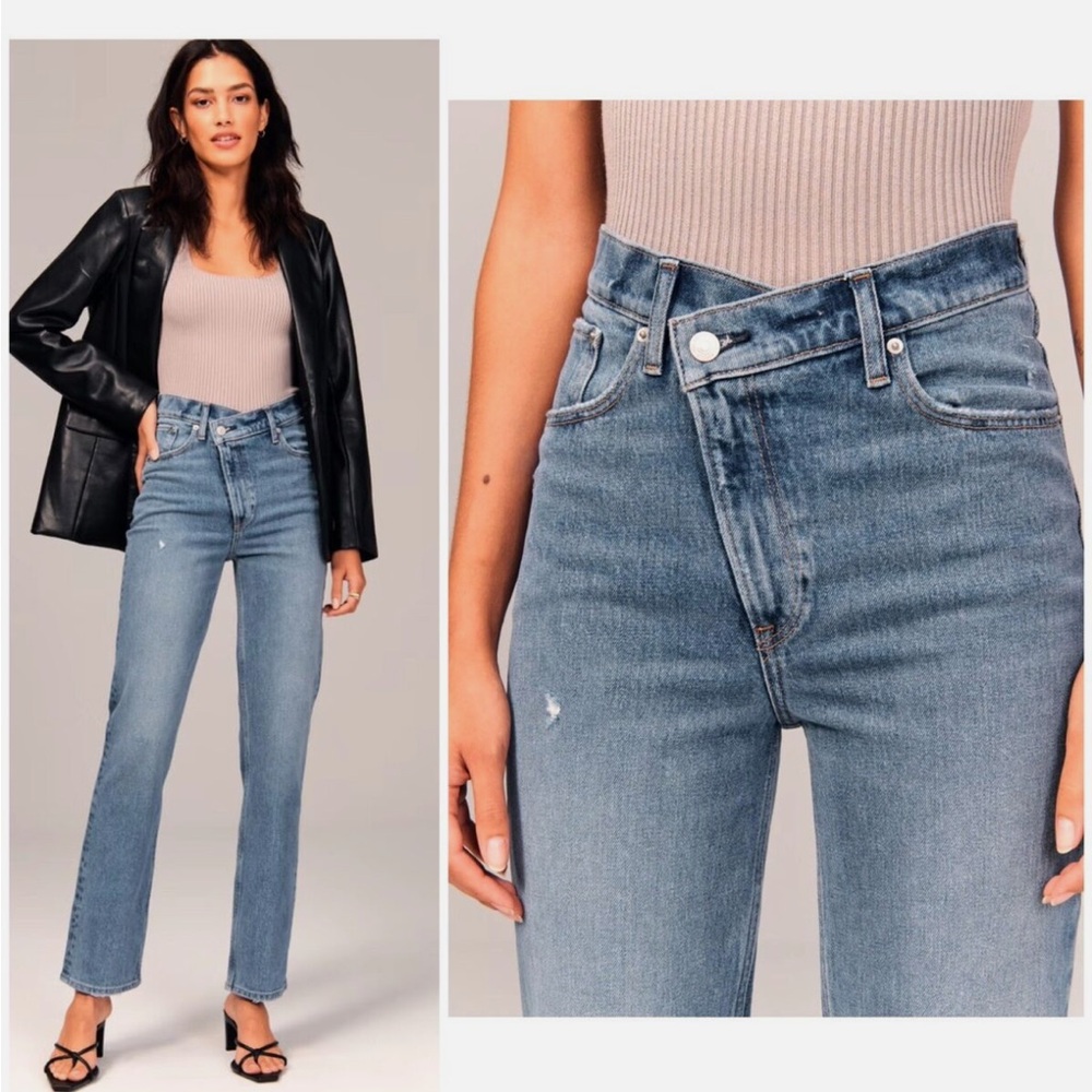Abercrombie cross waist ultra high rise straight jeans